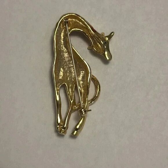 Vintage Enamel Gold Tone Giraffe Brooch - Picture 4 of 6